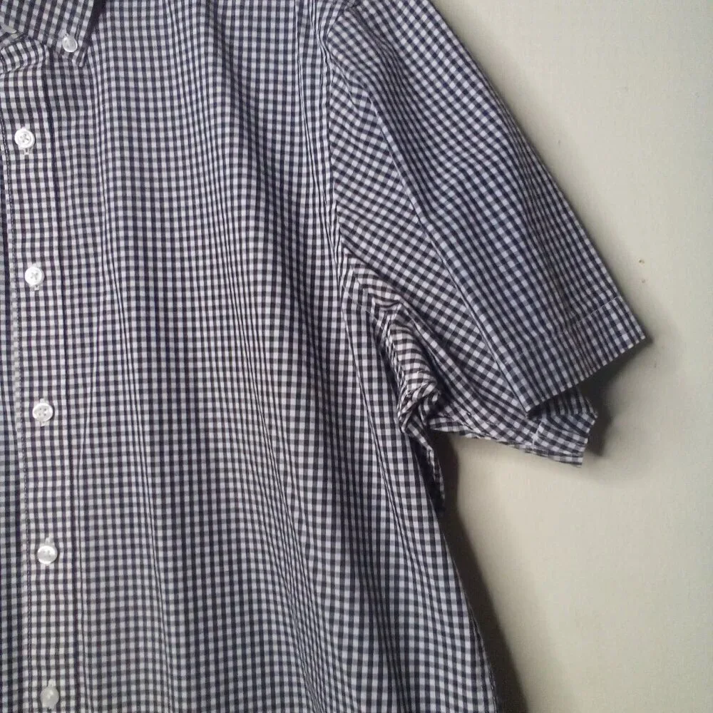 Club Room Shirt Men XL Button Down Short Sleeve Plaid Gingham Black White